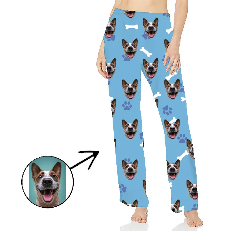 Custom Photo Pajamas Pants For Women Dog Paw Footprint Long Sleeve Christmas Gifts