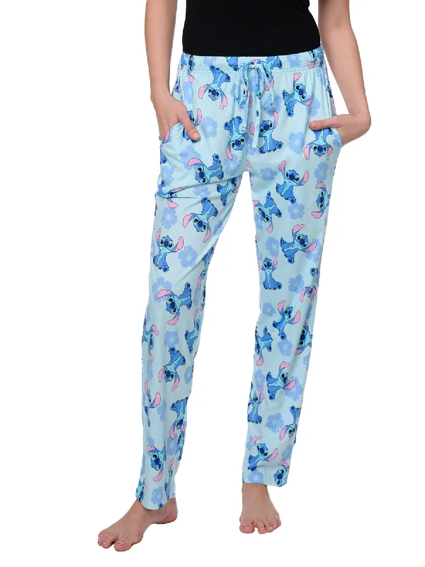 Disney Stitch Lounge Pajama Cotton Pants Hibiscus Flowers Womens