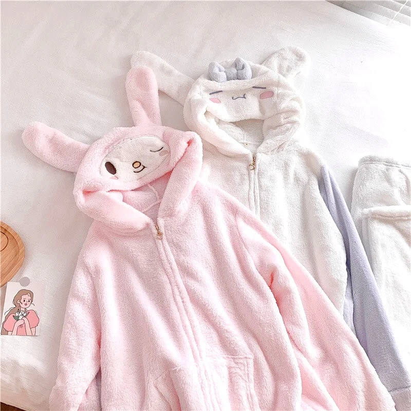 My Melody Cinnamoroll Kuromi Inspired Flannel Long Sleeve Home Outfit with Pants Pajama Set Pyjamas Cute Kawaii