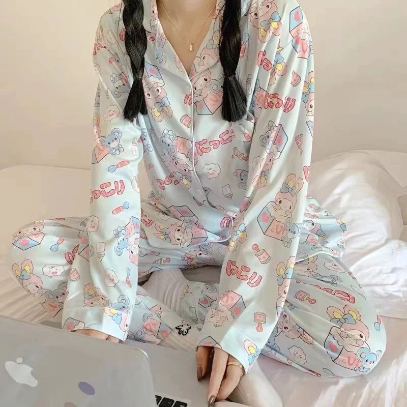 My Melody Inspired Blue Long Sleeve Top and Pants Pajama Set