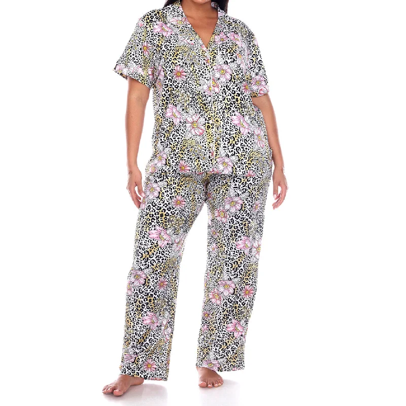 Plus Size Short Sleeve & Pants Tropical Pajama Set