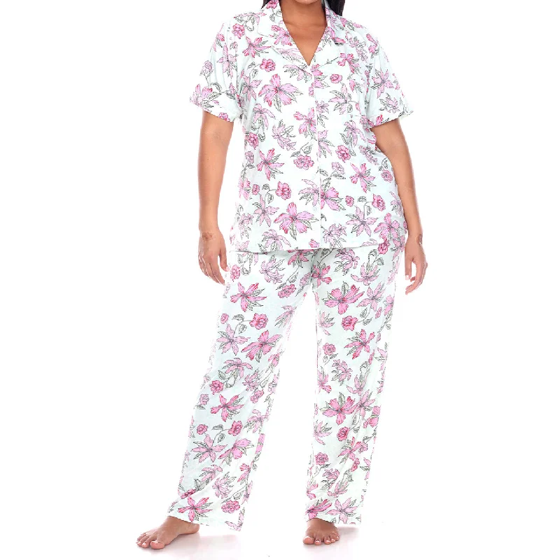 Plus Size Short Sleeve & Pants Tropical Pajama Set