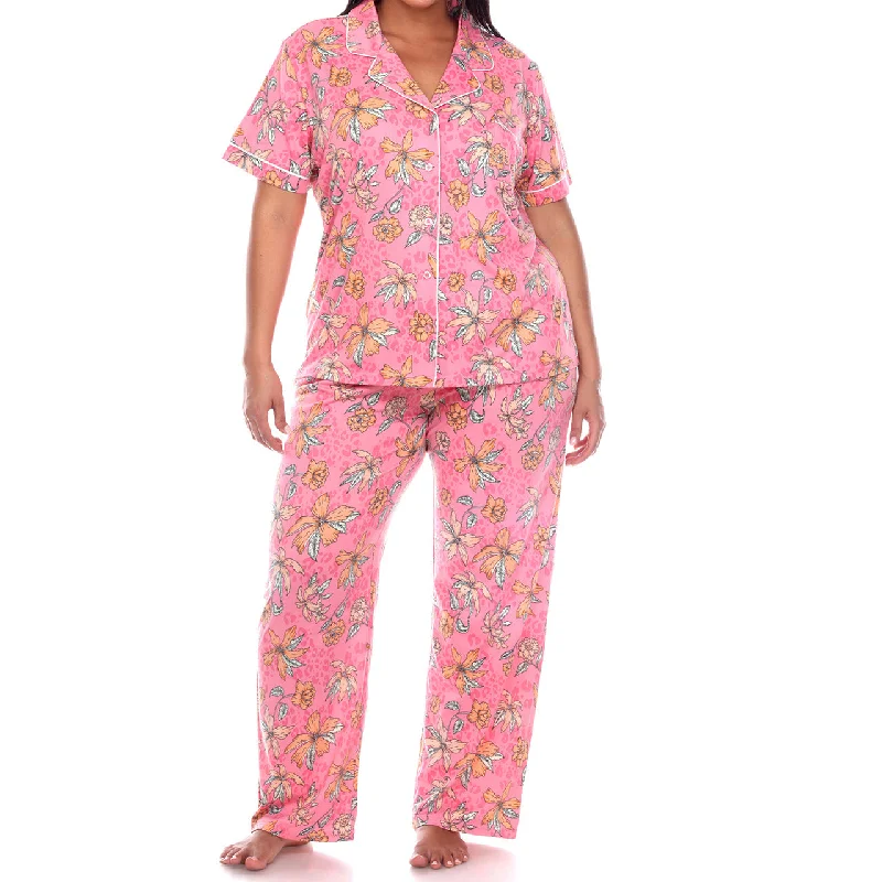 Plus Size Short Sleeve & Pants Tropical Pajama Set