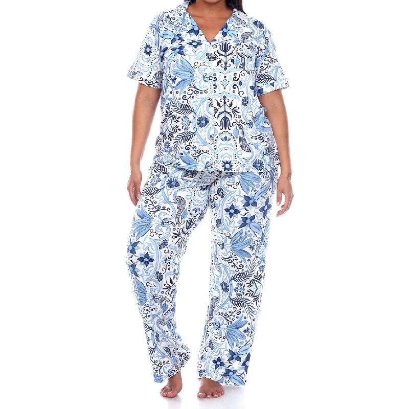 Plus Size Short Sleeve & Pants Tropical Pajama Set