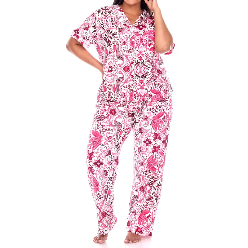 Plus Size Short Sleeve & Pants Tropical Pajama Set