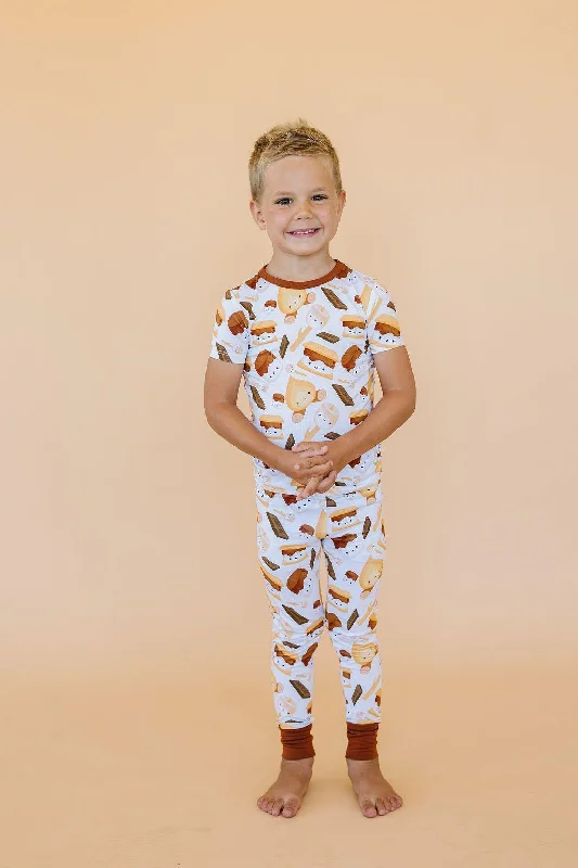 S'mores Print Bamboo Kids Pajama Set - Short Sleeve & Pants