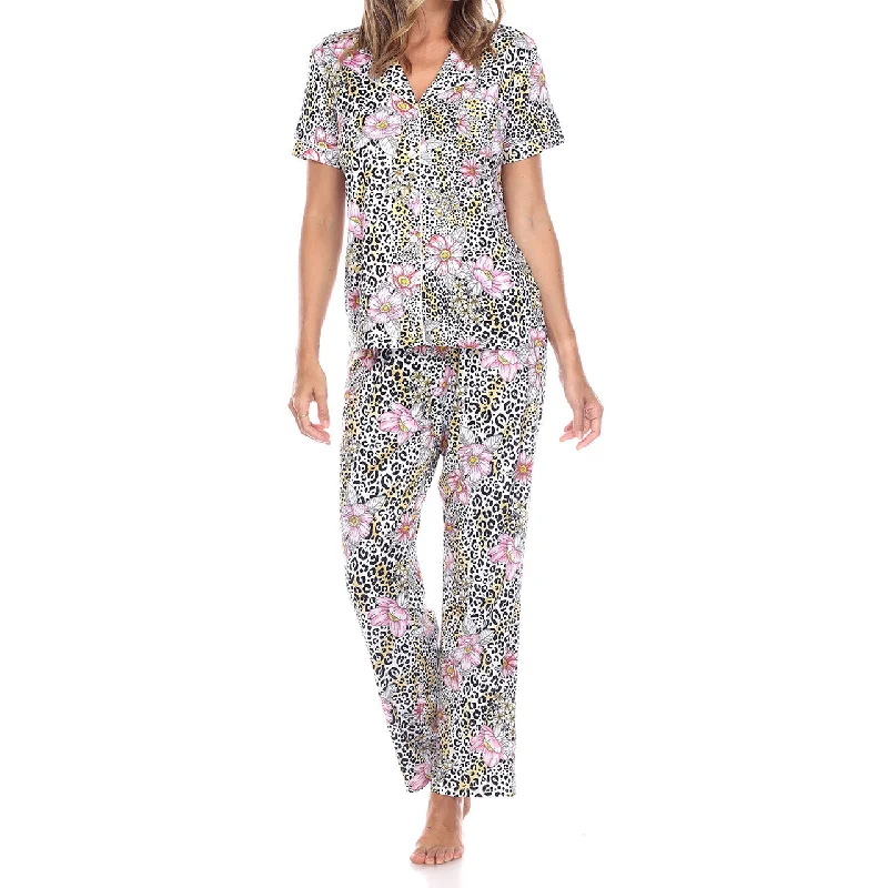 Women's Short Sleeve & Pants Tropical Pajama Set