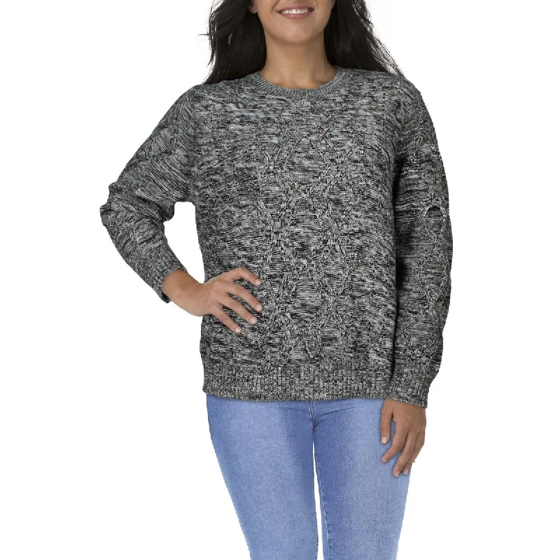 Belldini Womens Plus Cable Knit Crewneck Pullover Sweater