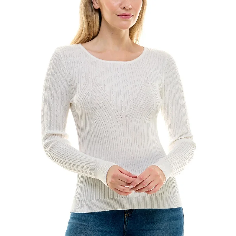 Crave Fame Womens Juniors Cable Knit Crewneck Sweater