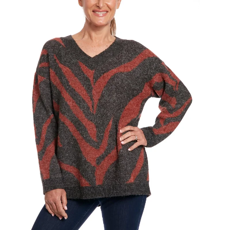 Joseph A. Womens Animal Print Long Sleeve Pullover Sweater