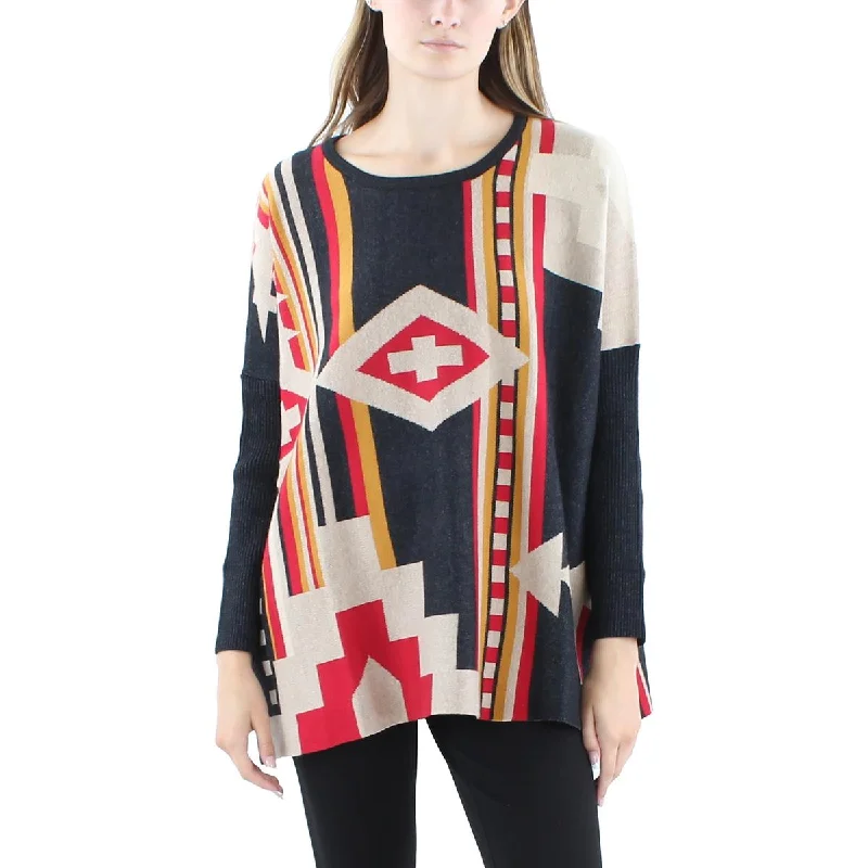 Joseph A. Womens Aztec Print Knit Poncho Sweater