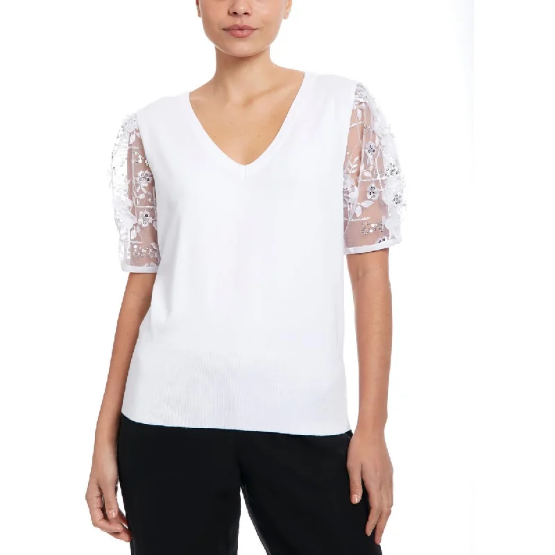 Joseph A. Womens Illusion Applique V-Neck Sweater