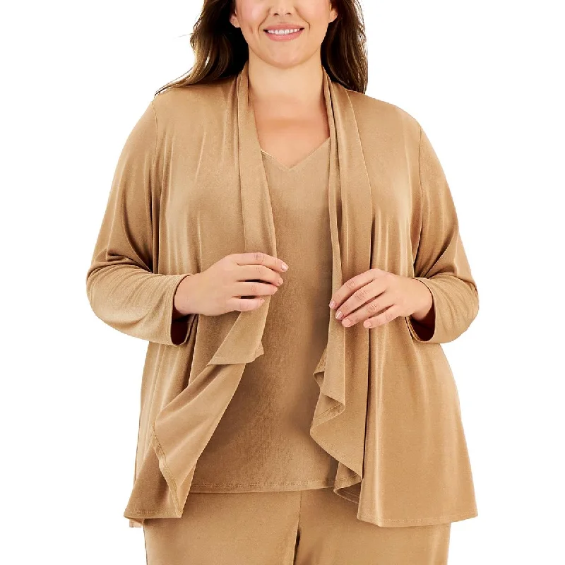 Kasper Womens Plus Open Front Long Sleeve Cardigan Sweater