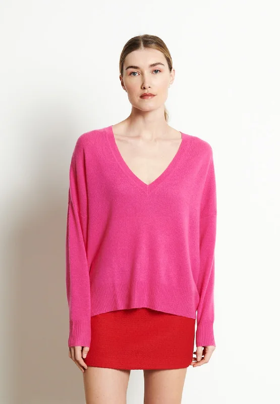 RIA 3 Pull col V profond oversize en cachemire rose indien