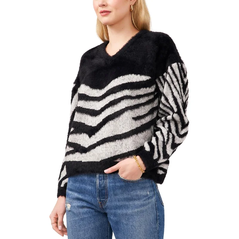 Sam and Jess Womens Faux Fur V-Neck Sweater