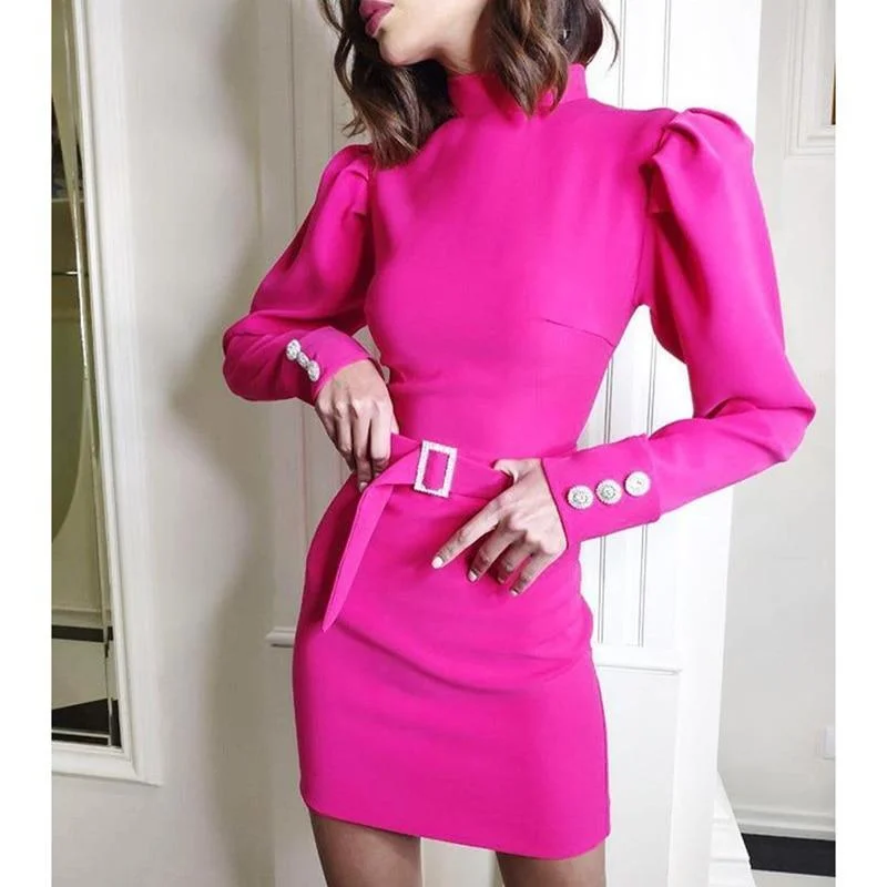 FashionSierra - Button sleeve mini women dress Flowy mini dresses