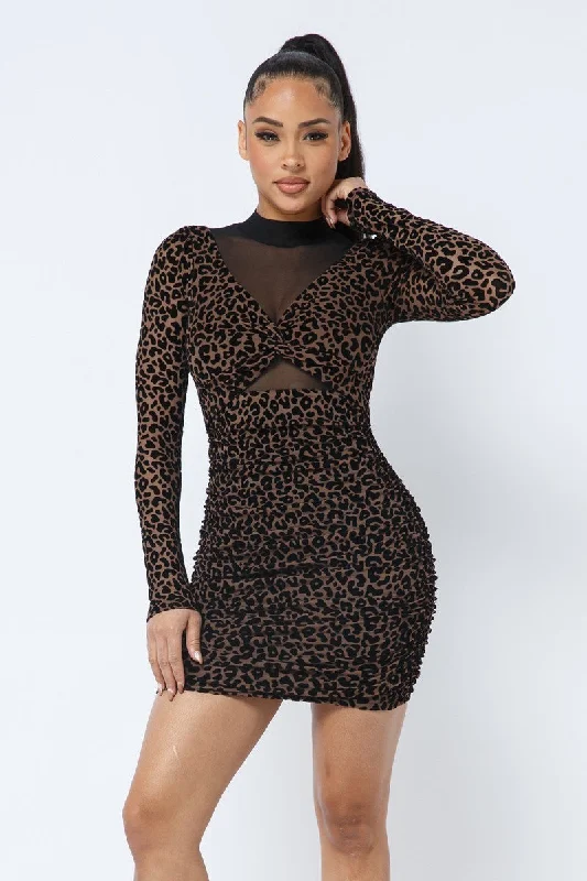 Animal Print Long Sleeve Mock Neck Mini Dress Best mini dresses for curvy figures