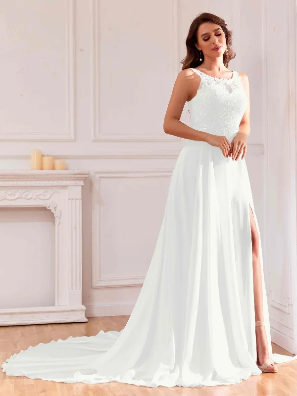 Athena Gorgeous Illusion Lace Slit Sweep/Brush Train Wedding Dress