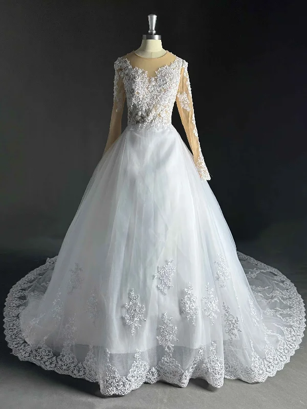 Catherine A-Line Long Sleeves Lace Court Train Wedding Dress