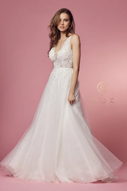 Floral Lace Sleeveless Wedding Dress By Nox Anabel -JE920