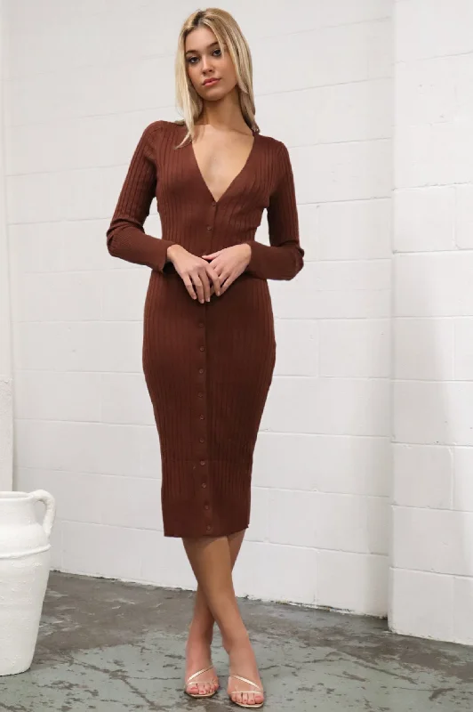 Tatiana Ribbed Dress - Brown