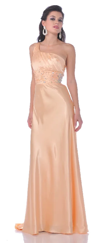 CLEARANCE - Cinderella Divine 2145 Long Dress Satin One Shoulder Rhinestone (Size 4, 8)