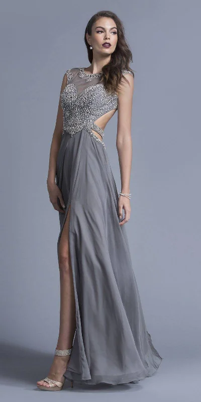 Aspeed L2052 A-line Beaded Long Dress Cut-Out Back with Slit