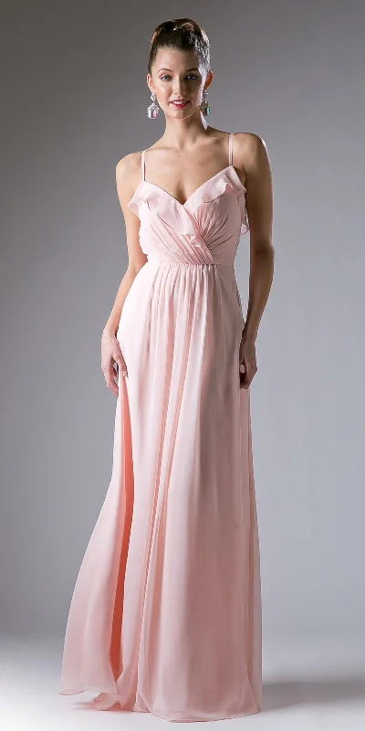 Cinderella Divine CH524 Chiffon Ruffled V-Neck A-Line Long Dress