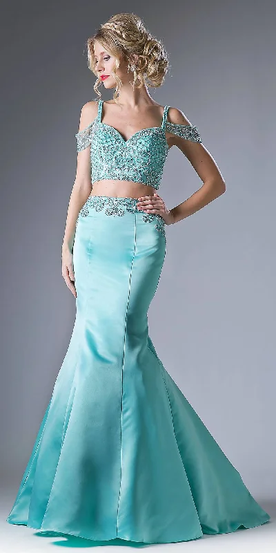 Cinderella Divine P209 Two-Piece Long Dress Beaded Crop Top