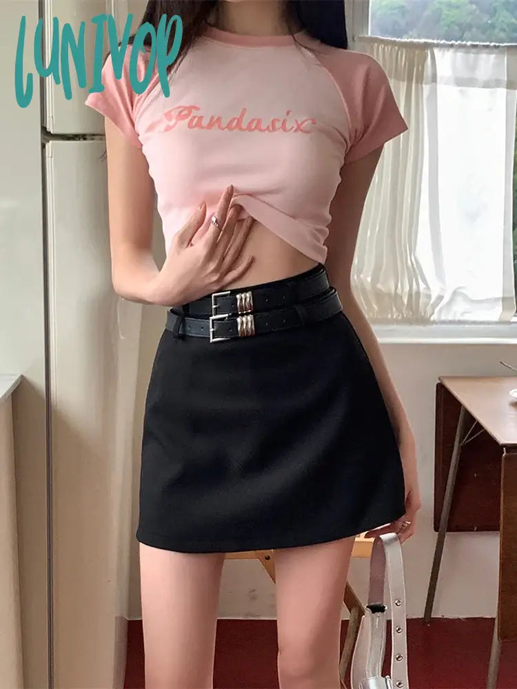 Lunivop High-waisted A-line Women's Double Waistband Miniskirt Skirt Summer New Street Style Show Thin UltraShort Black Skirts Female