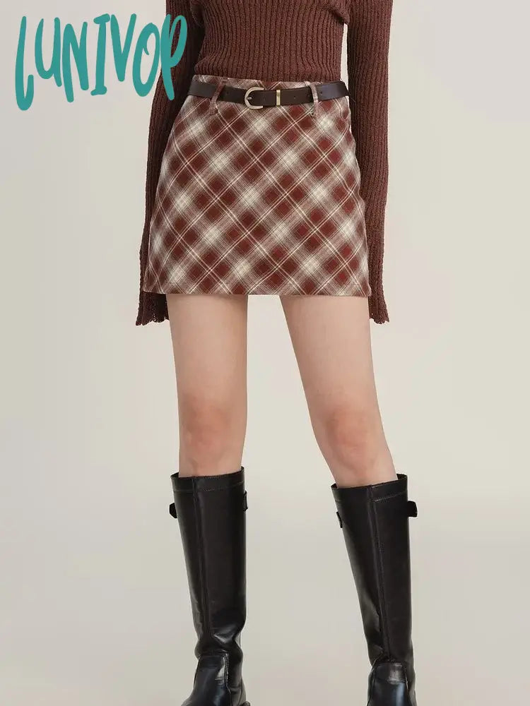 Lunivop Women's Grid Line Color Contrast Mini Skirt Autumn Winter Christmas Atmosphere Young Girl Casual Female Plaid Shorts Skirts