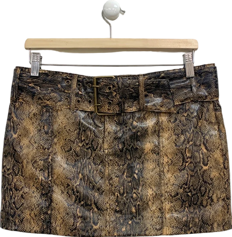 Mango Brown Snake Print Mini Skirt UK M