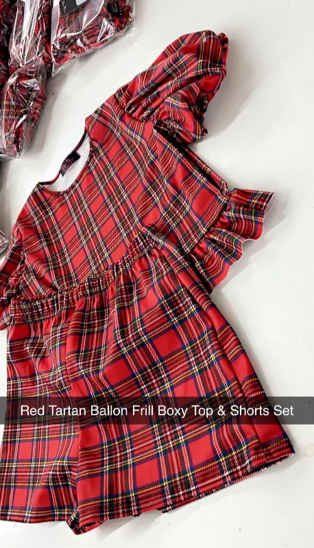 RED Xmas day  BALLOON FRILL BOXY TOP AND SHORTS SET