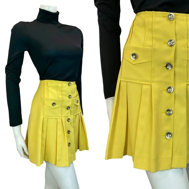 VTG 60S 70S MOD LEMON YELLOW PLEATED POCKETS MINI SKIRT SIZE 10