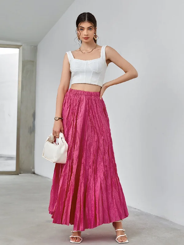 Artistic atmosphere high-quality pleated skirt women's long elastic waist umbrella skirt 35339