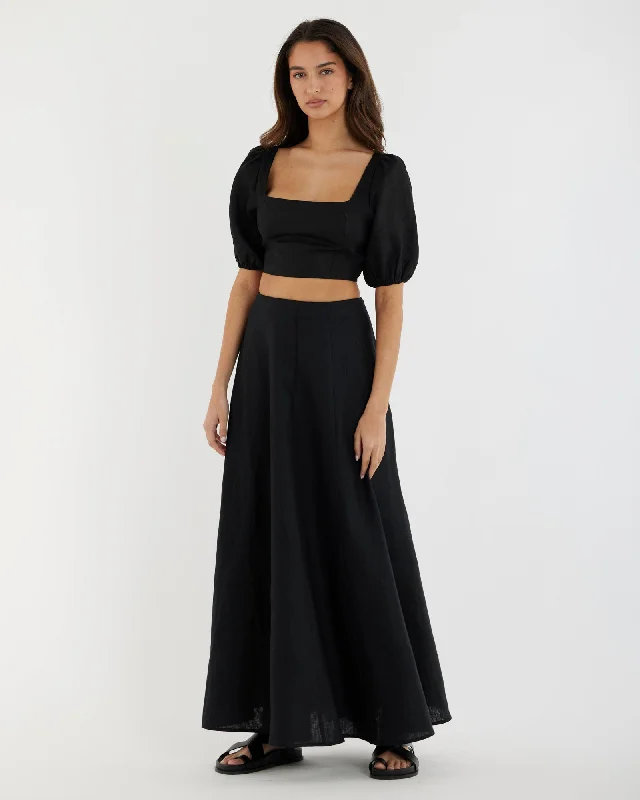 Beatrice Linen Maxi Skirt - Black