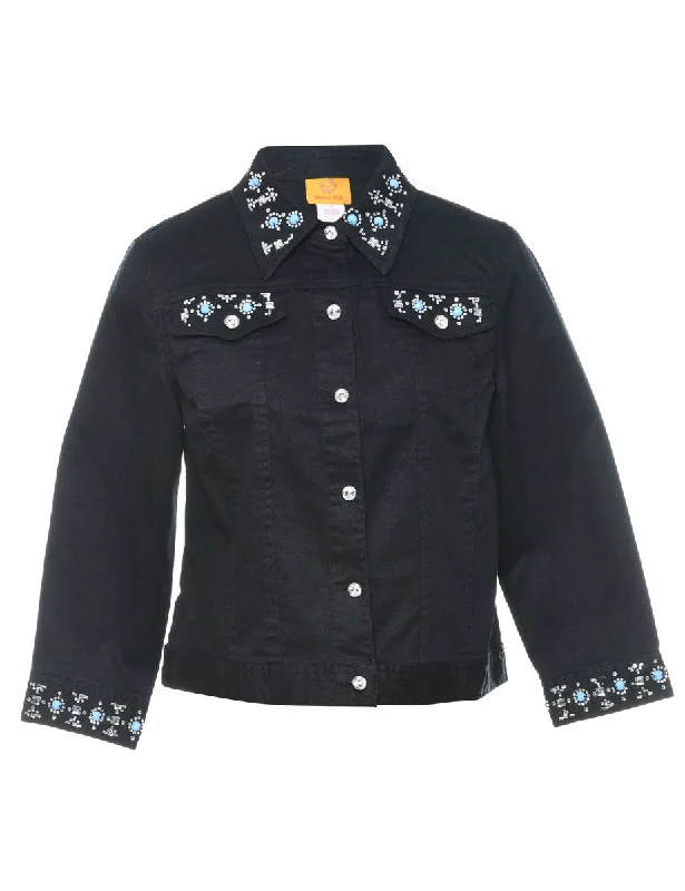 Black Sparkly Embellished Denim Jacket - M