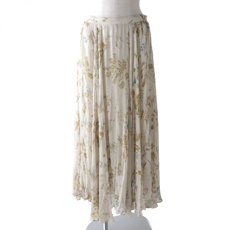 Celine Silk Floral Long Flared Skirt