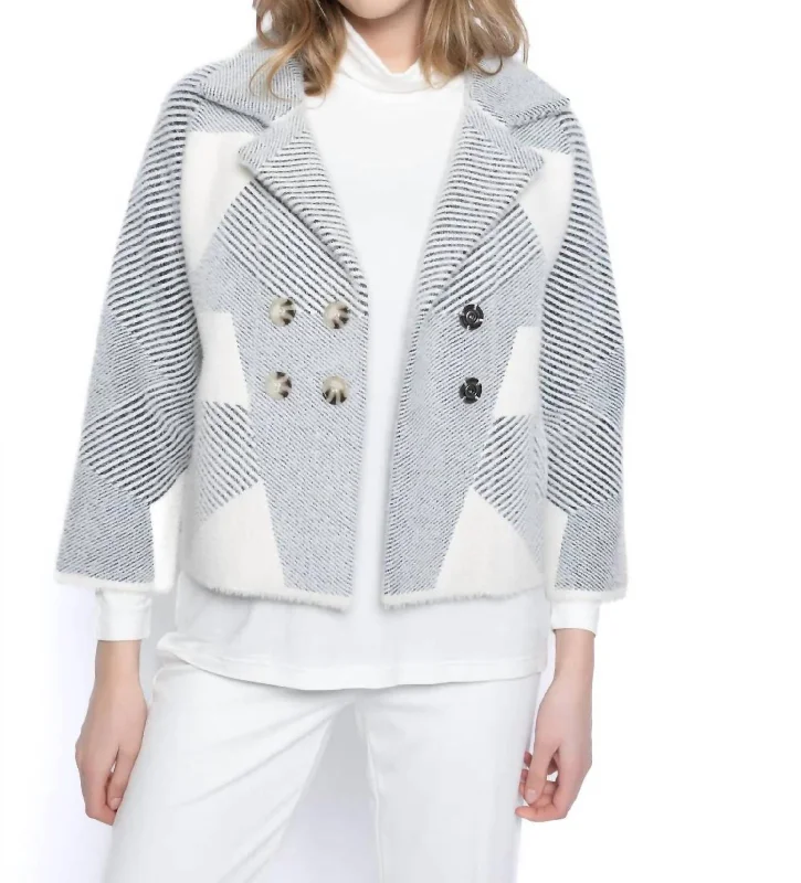 Double-Breasted Sweater Jacket In Grey/off-White