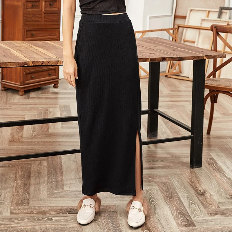 BerriesJam - Elegant Black Split High Waist Long Maxi Skirt