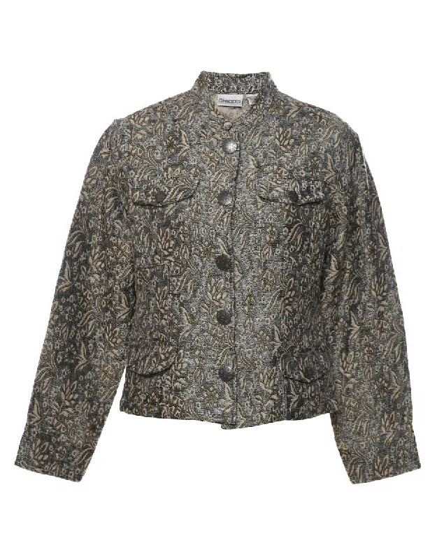 Floral Pattern Metallic Tapestry Jacket - M