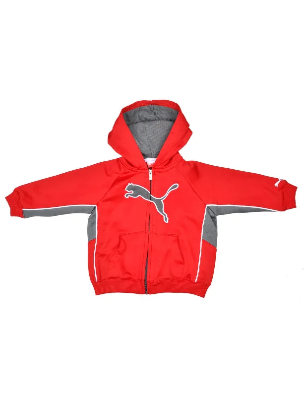 Puma Hood Red Cute Zip-Front Hooded Jacket - 18 MONTHS