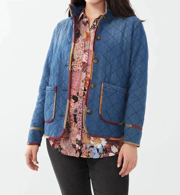 Quilted Chambray Jacket In Indigo