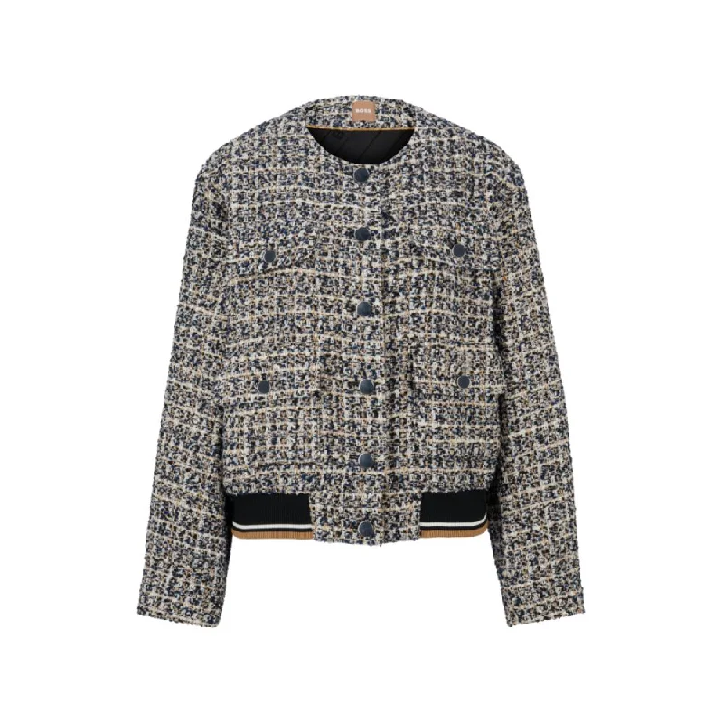 Relaxed-fit tweed jacket with ribbed trims