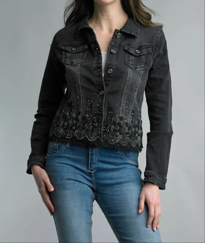 Sparkle Denim Jacket In Black