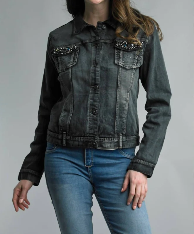 Sparkle Pocket Denim Jacket In Black