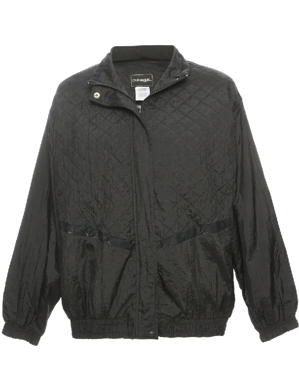 Zip Front Black Nylon Jacket - L