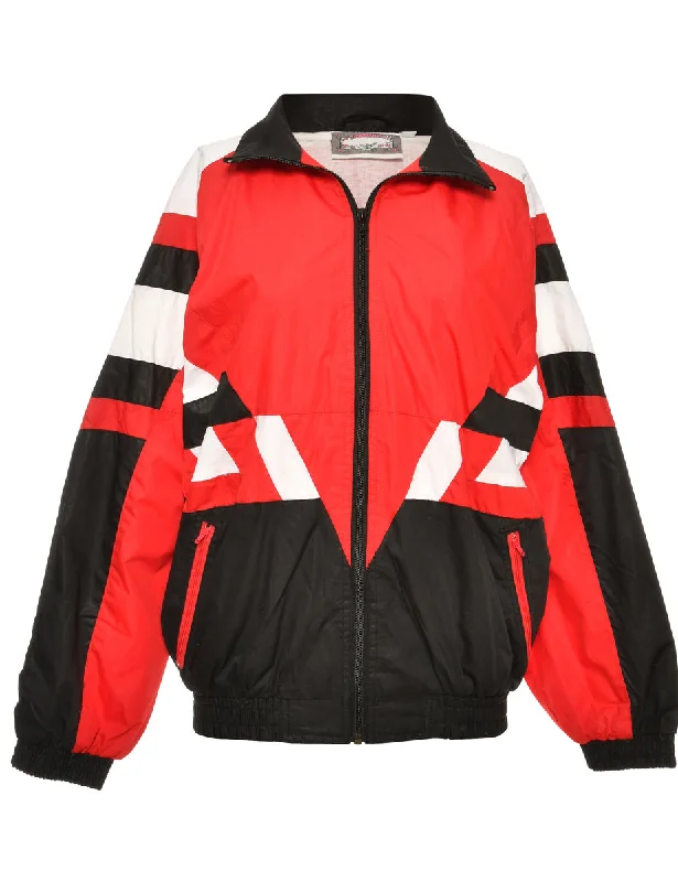 Zip-Front Red, Black & White Contrast Jacket - XS