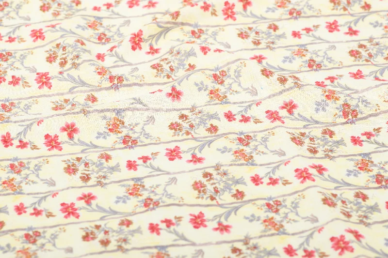 Beige Multicolour Floral Printed Cotton Fabric