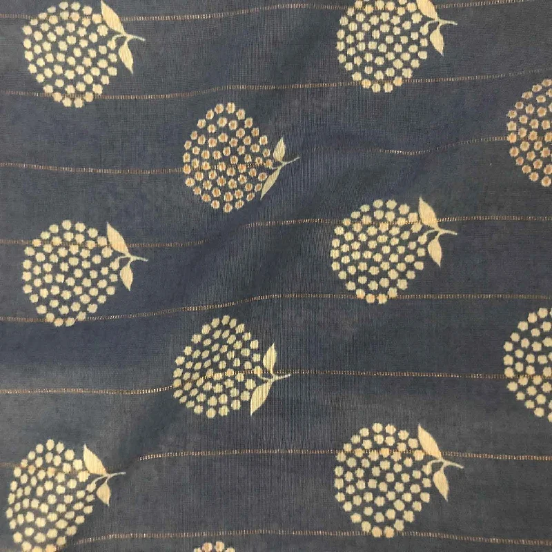 Blue And Golden Floral Motif Blue Viscose Lurex Fabric